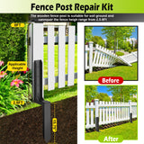 4 Pcs Fence Post Repair Kit, Heavy Duty Fence Post Anchor Ground Stakes for Repair Tilted, Broken Wood Support