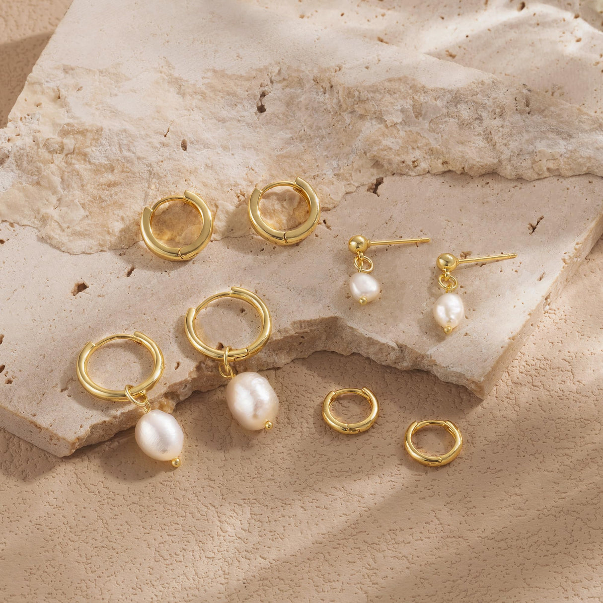 Moodear Gold Earrings for Women, Pearl Hoop Dangle Earring Stack Jewelry