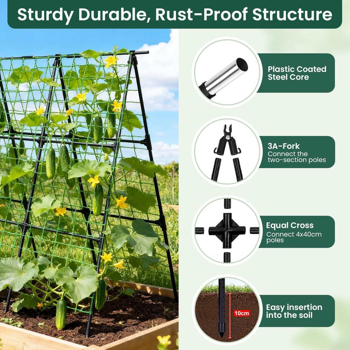 OTOSUNNY Cucumber Trellis for Raised Garden Bed, 50 x 48 in, Black