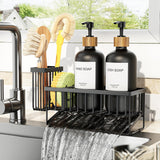 Cisily Kitchen Dish Soap Dispenser Set with 2 Pack 16.9oz Black Glass Bottle and Sponge Holder, Dish Soap Dispensers with Adjustable Sponge Holder, Vintage Hand and Dish Soap Dispensers Set