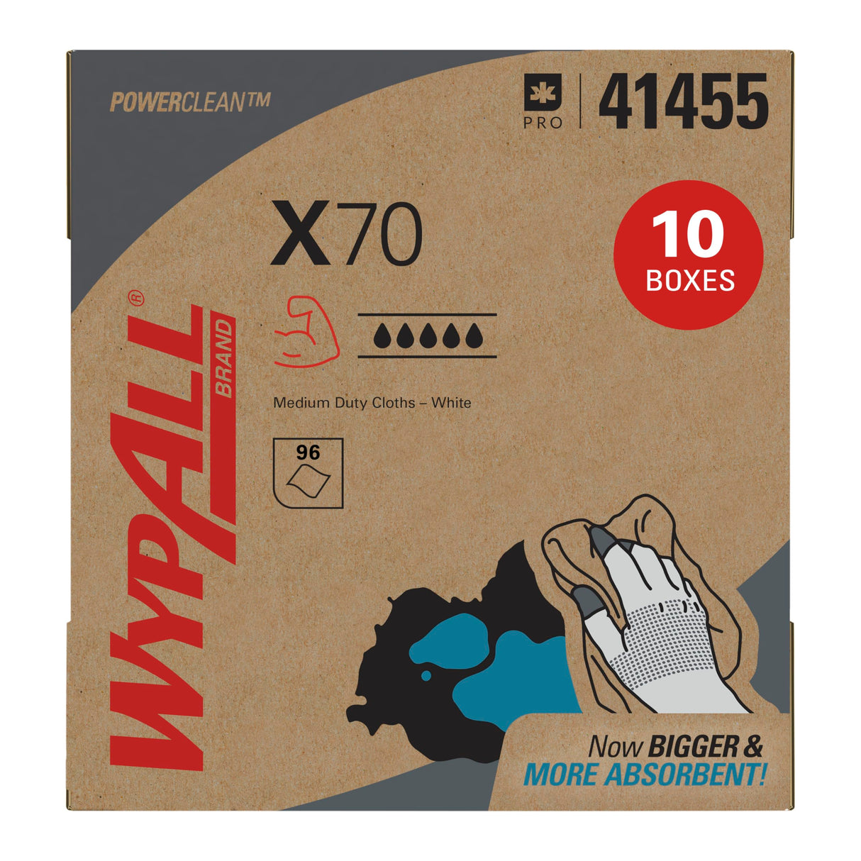 WypAll PowerClean X70 Cloths Medium Duty Wipes (41455), Pop-Up Box, Long Lasting Towels, White (10 Packs of 96 Sheets, 960 Sheet Total)