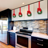 Retrowavy 12 Pcs Christmas Kitchen Cabinet Wreaths with Ribbon 3.94 Inch Mini Christmas Wreath Small Kitchen Xmas Decor for Window Door(Red,Classic Style)