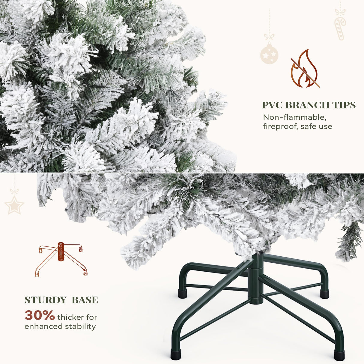 YITAHOME Prelit Snow Flocked Artificial Full Christmas Tree 6ft with Remote Control, Christmas Pine Tree with 11 Light-Modes, 1000 Branch Tips, and Foldable Base for Home, Party Decoration