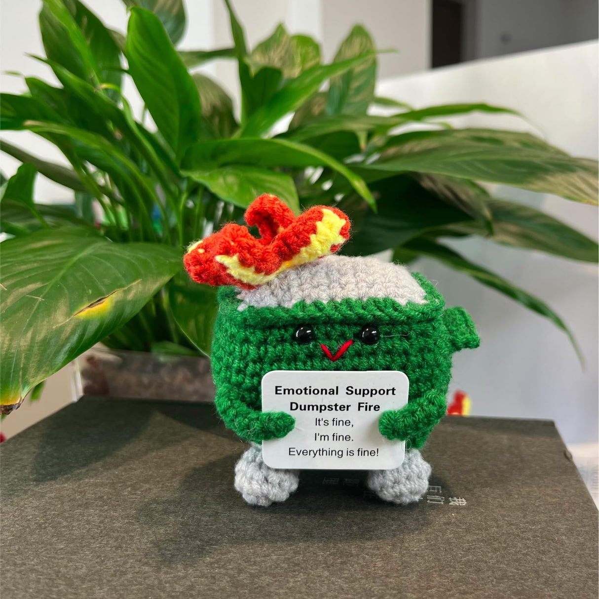 Nordkawa Emotional Support Dumpster Fire - Positive Crochet Christmas Birthday Gifts for Women Men Girls Coworker Friend, Handmade Knitting Thanksgiving Basket Dumpster Home Office Accessories Decor