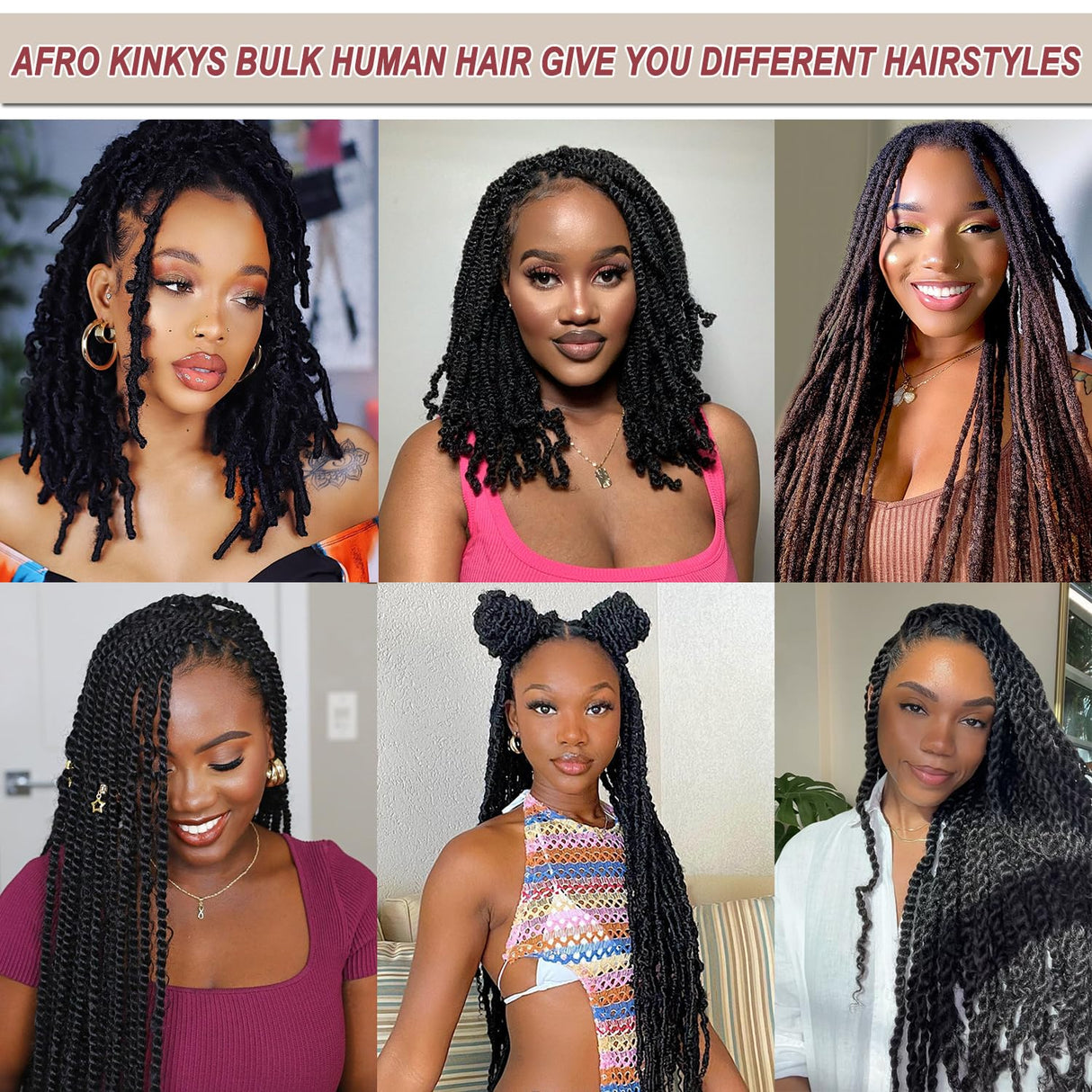 Beauty Youth 16 Inch Afro Kinkys Bulk Human Hair (100 Gram/Pack), Braiding Hair for Dreadlocks, Loc Repair, Twists, Dreadlock Extensions