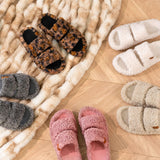 EverFoams Womens Fuzzy Open-toe Slippers Indoor Elegant Mocha, 7-8 US