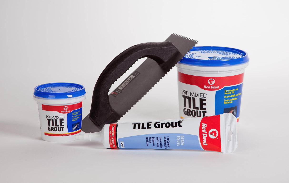 Red Devil 0424 Pre-Mixed Tile Grout - Professional Quality, Excellent Adhesion, Ideal for Wall & Floor Use - 1 Quart, White, Pack of 6, Made in USA