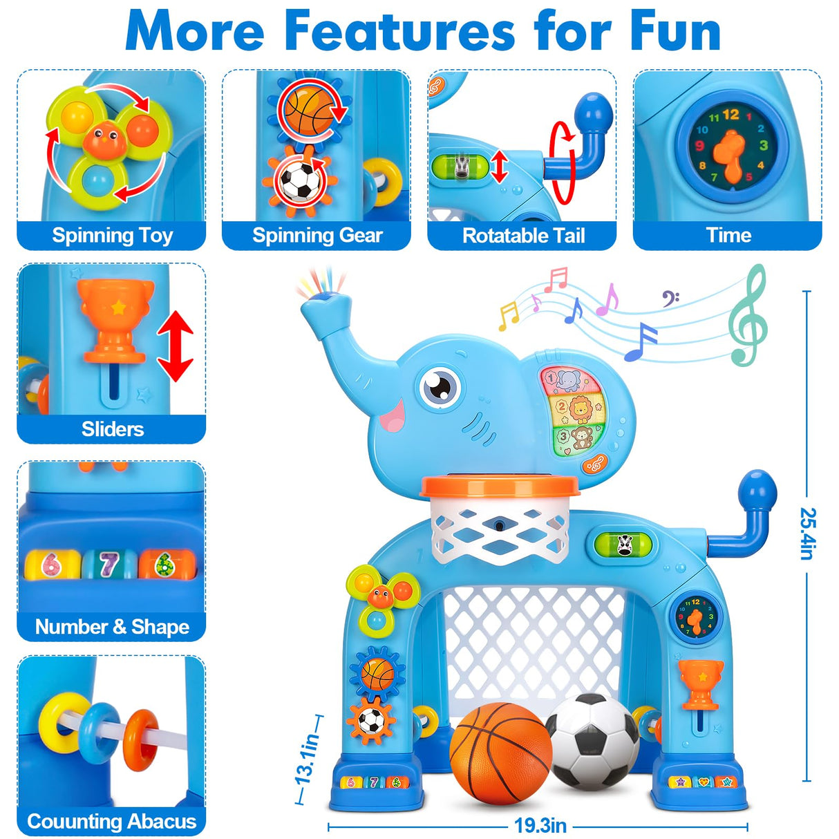 Toddler Basketball Hoop & Soccer Goal, Toys for 1 2 3 Year Old Boys Girls, Kids Sports Toy with Light Sound Music, Montessori Toys for Baby 12-18 Months, Christmas Birthday Gifts for Ages 1-3(Blue）