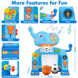 Toddler Basketball Hoop & Soccer Goal, Toys for 1 2 3 Year Old Boys Girls, Kids Sports Toy with Light Sound Music, Montessori Toys for Baby 12-18 Months, Christmas Birthday Gifts for Ages 1-3(Blue）