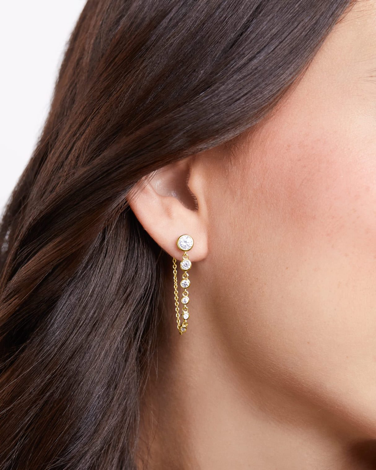 MILLA Dangle Earrings for Women - Cute Designer Earrings for Women Trendy Gold Chain Earrings & Sterling Silver Dangly Earrings (Round CZ / 14K Gold Plated)