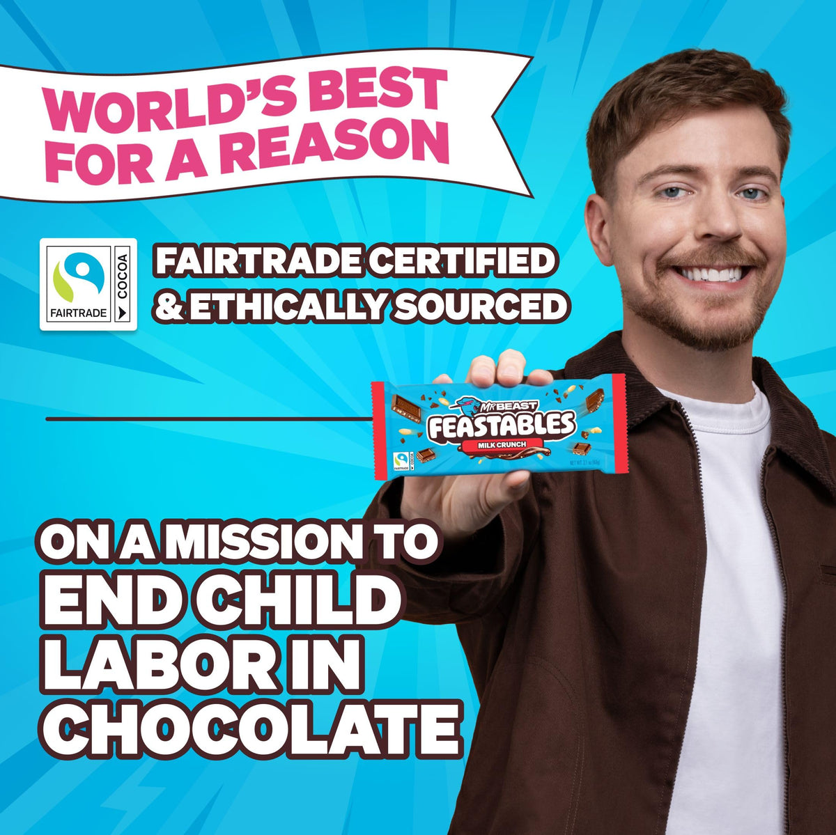 MrBeast Feastables Milk Chocolate Crunch Bar, King Size, 10 Count