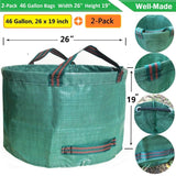Standard 2-Pack 46 Gallon Lawn Garden Bags (D26,H19 in) Yard Waste Bags W/Gardening Gloves for Leaf Bag,Yard Debris,Trash Container,Recycling Bin,Camping Waste Bin,Grass Clippings,Weeds Bag 4 Handles