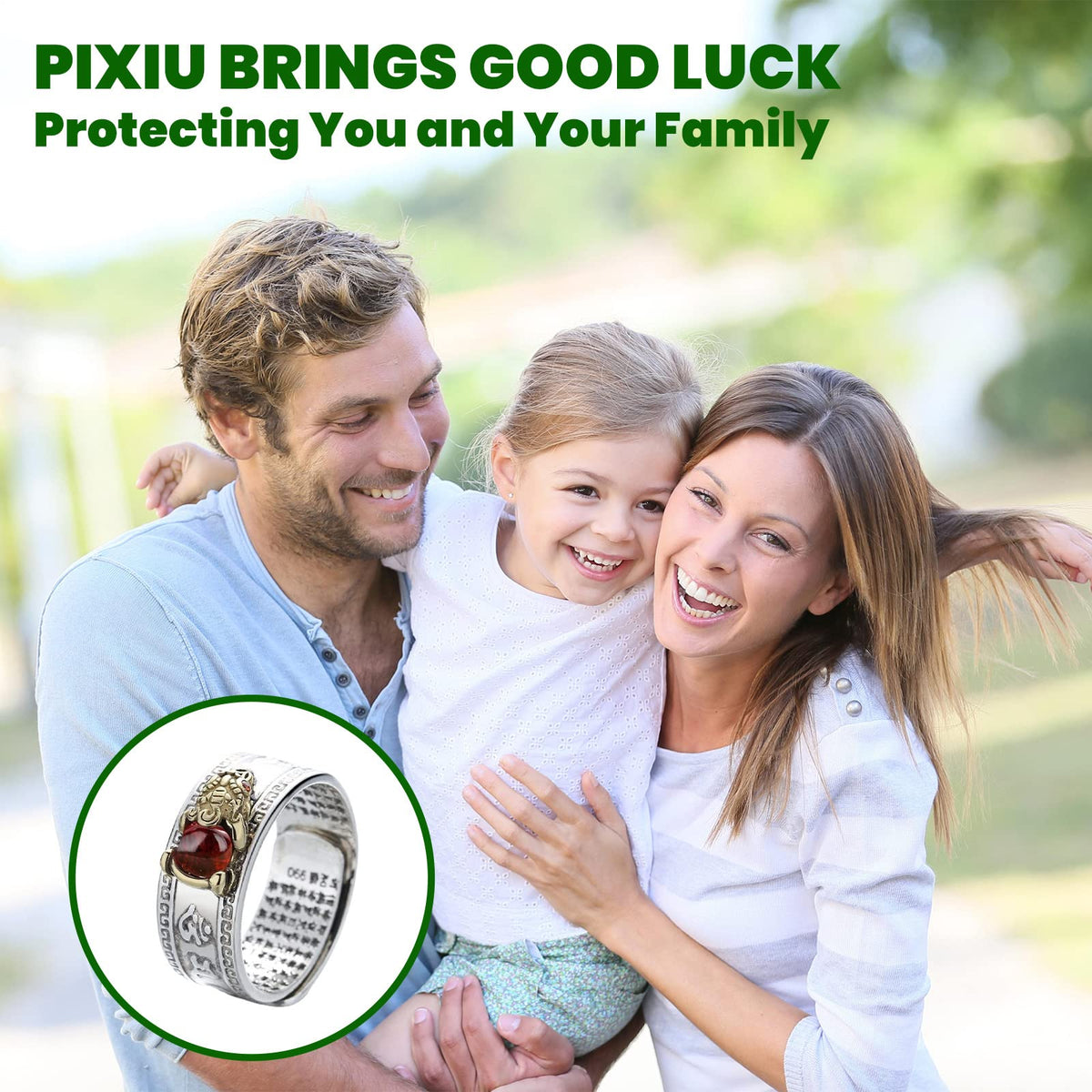 HETICA Feng Shui Pixiu Mantra Amulet Lucky Adjustable Ring