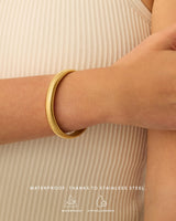 PAVOI Stainless Steel 14K Yellow Gold Plated Waterproof Flexible Stretch Chunky Bangle for Women | Cobra Bracelet 8mm Wide