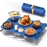 Gaiatop Food Warming Mat, Fast-Heating Silicone Electric Warming Tray with Heat Insulating Pad, 7-Level Temp 8h Timer Food Warmer Mat, Portable Heating Mat for Countertop Gatherings Party Home, Blue