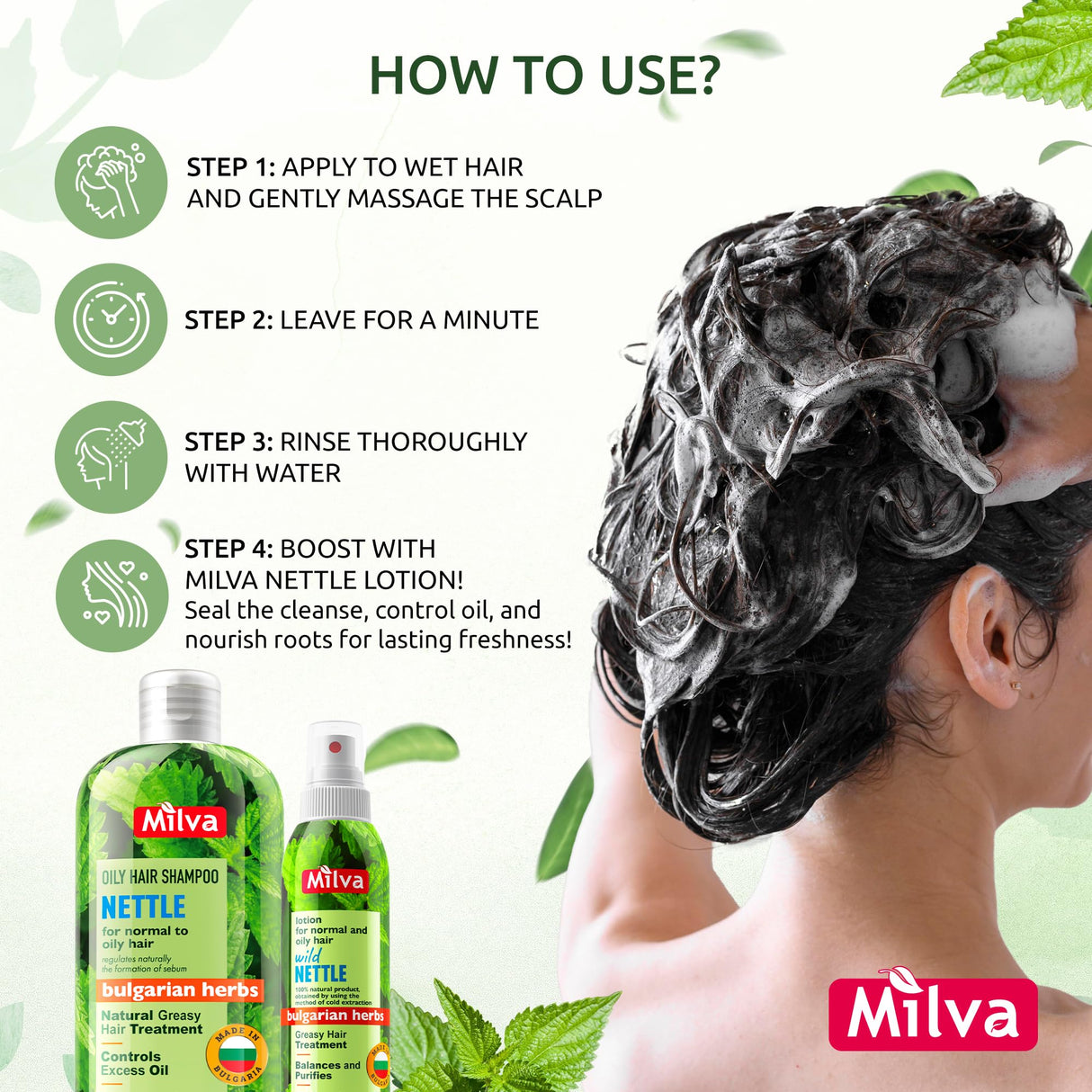 Nettle Shampoo - Helps Regulate Sebum Production, Reduce Dandruff & Ease Scalp Irritation - For Strong, Healthy Hair- 200ml