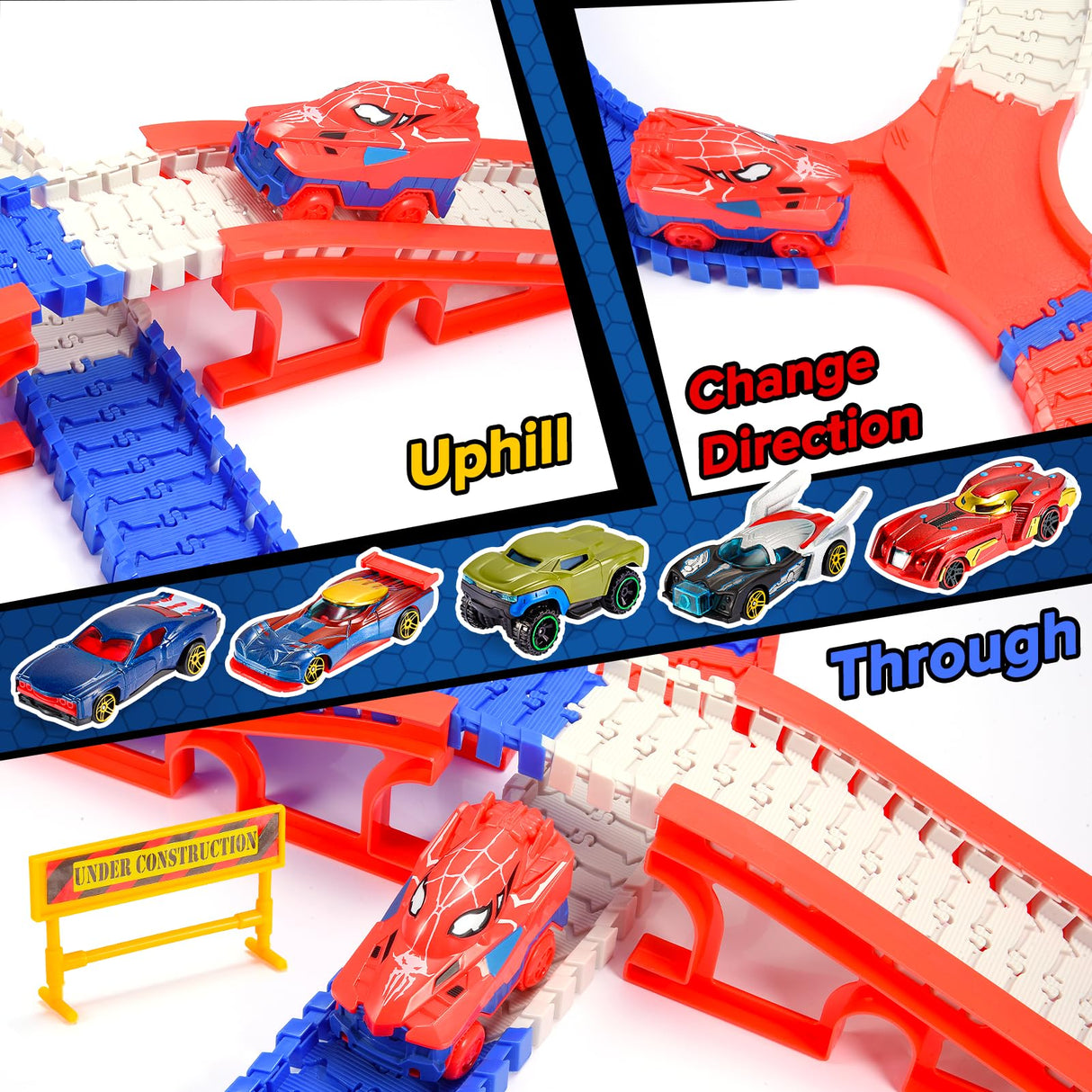 Aetyni Spider Toys for Boys 3-4: 251 PCS Spider Race Track with 5 Alloy Cars Toys for 3 4 5 6 Year Old Boys Car Tracks for Kids Toddler Boy Age 3-5 4-6 6-8 Christmas Birthday Gifts