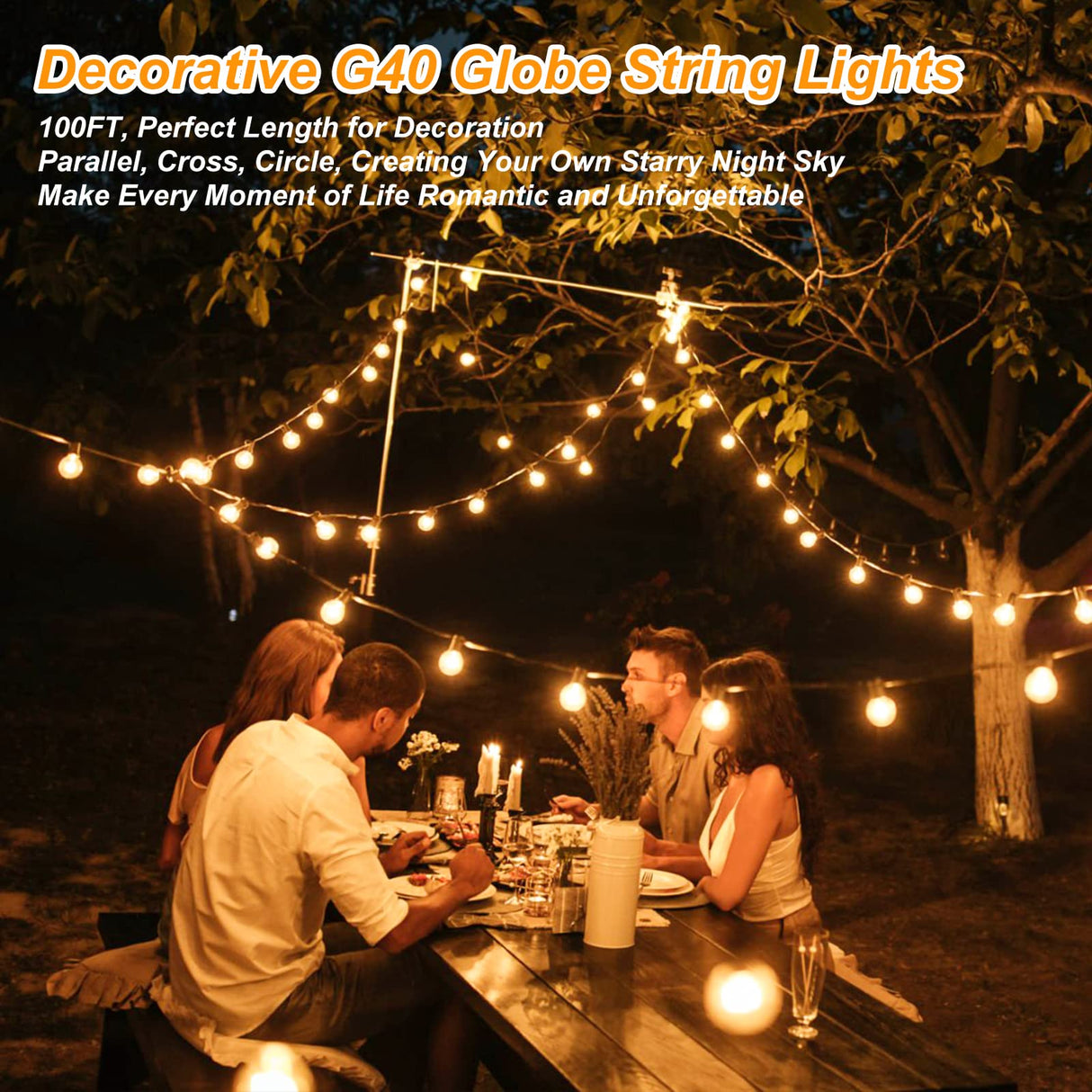 200ft(100*2) Outdoor G40 LED Globe String Lights Dimmable Waterproof Shatterproof Light Strings with 103 Bulbs Connectable Commercial Hanging Lights for Christmas Patio House Backyard Balcony Party