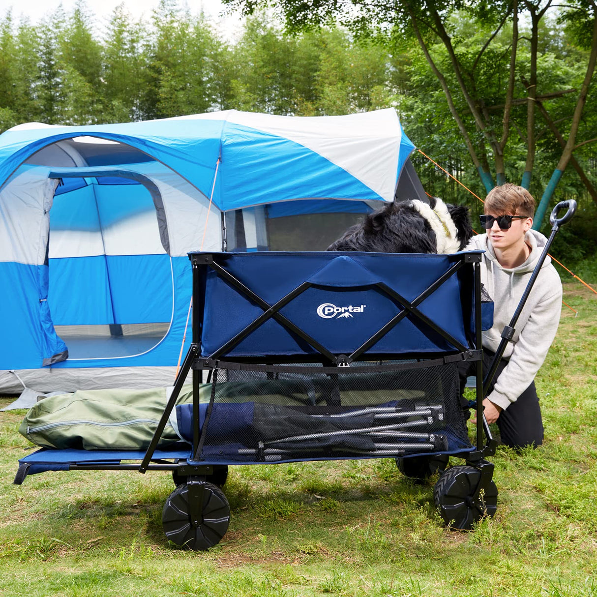 Portal Collapsible Double Decker Wagon Folding Utility Cart with Tailgate, Beach Wagons with Big Wheels, 660LB Heavy Duty Foldable Wagon 14 FT³ Large Capacity for Camping, Sports, Garden