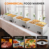 WILPREP Commercial Food Warmer with Two 1/2 Pans, 1500W Countertop Electric Steam Table, 86-185°F Adjustable Temp Control & Over-Temp Protection, Stainless Steel Buffet Bain Marie