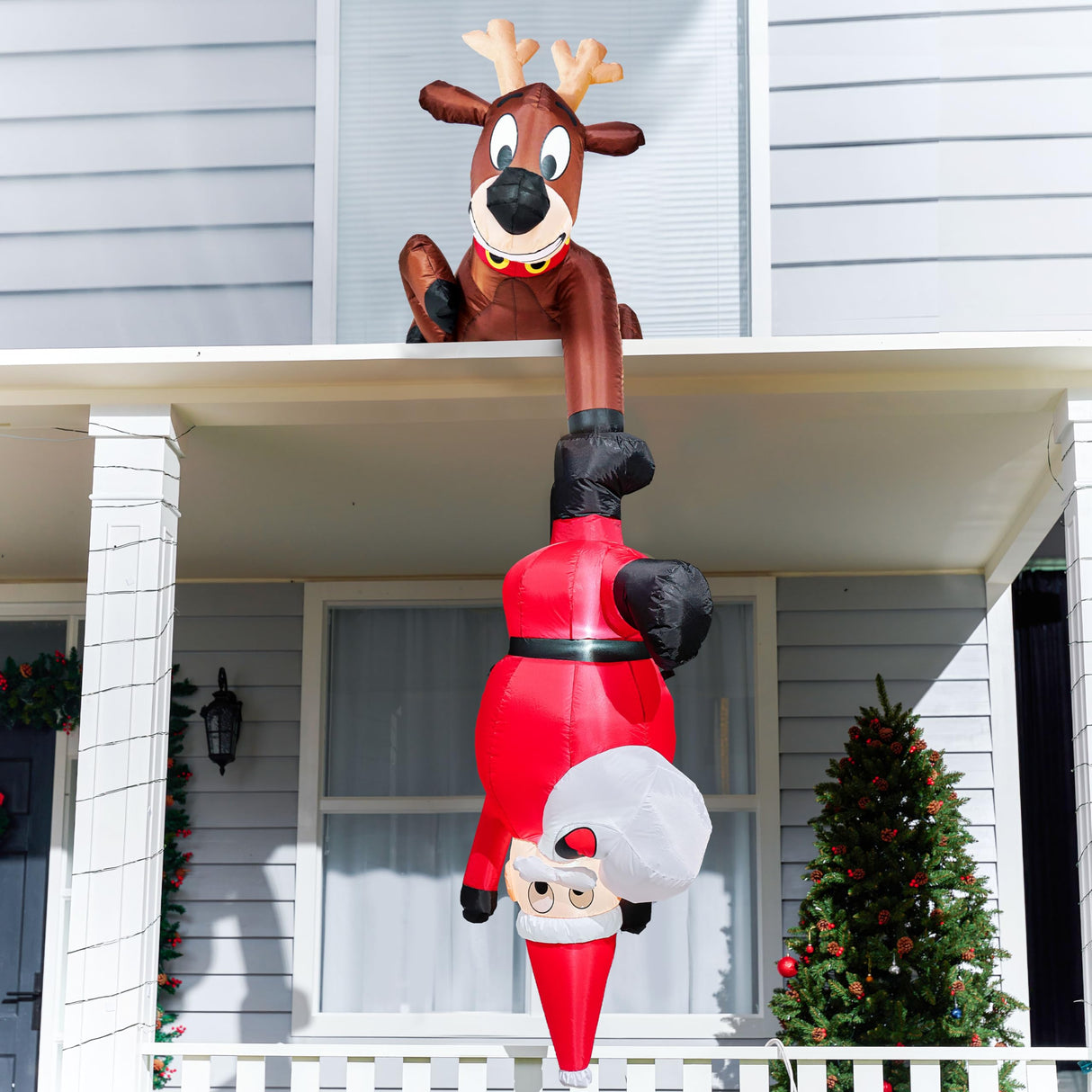 Joiedomi 8 FT Hanging Christmas Inflatables Decoration, Christmas Inflatable Reindeer and Climbing Santa, Blow Up Santa with Build-in LED for Xmas Party Indoor, Outdoor, Yard, Garden, Lawn Decor