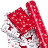 WRAPAHOLIC 30 Inch Jumbo Reversible Christmas Wrapping Paper - 30 Inch x 100 Feet Jumbo Roll Red White Reindeer and Snowflake Wrapping Paper for Christmas, Holiday, Party