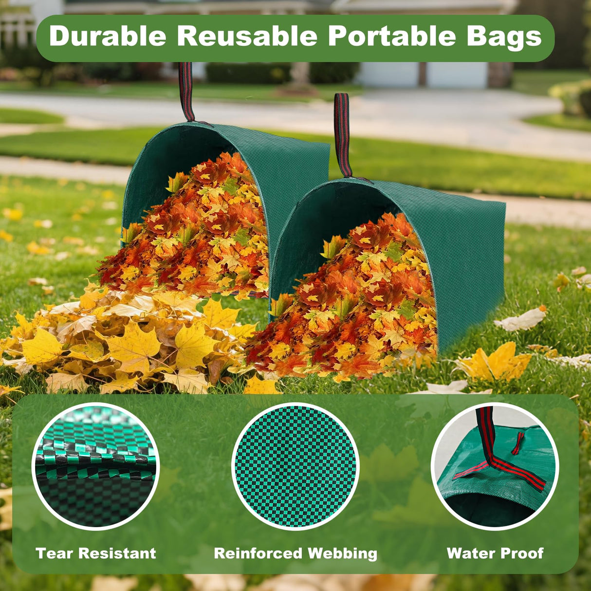 4Pack 40 Gallon Dustpan Type Lawn Bags Reusable Collapsible Heavy Duty Leaf Bags Yard Waste bags Collecting Leaves Lawn Grass Branches