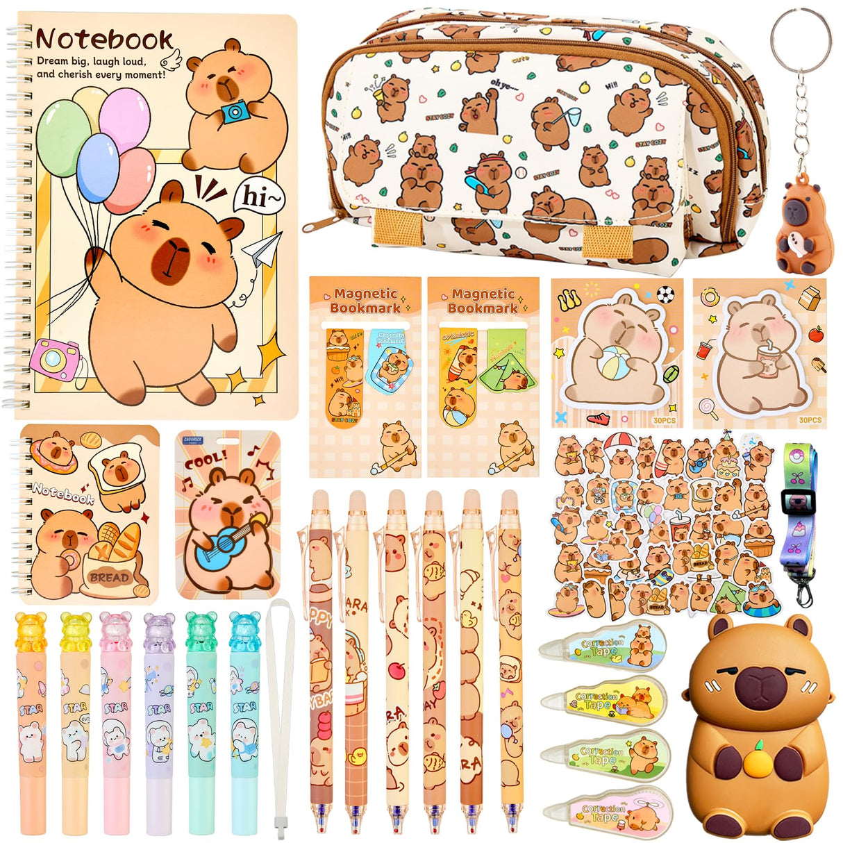 Capybara Stationery Gift Set for Kids,28 Pcs Cute School Supplies Kit with Pencil Case,Notebook,Stickers – Practical and Fun Christmas, Easter or Birthday Gift Ideas for 6–12 Years Old Girls & Boys
