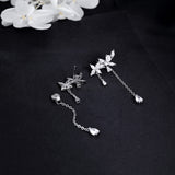 SLUYNZ 925 Sterling Silver Dainty CZ Flowers Wrap Earrings Dangle Chain for Women Elegant Bridal Wedding Earrings Engagement Drop (A-Silver)