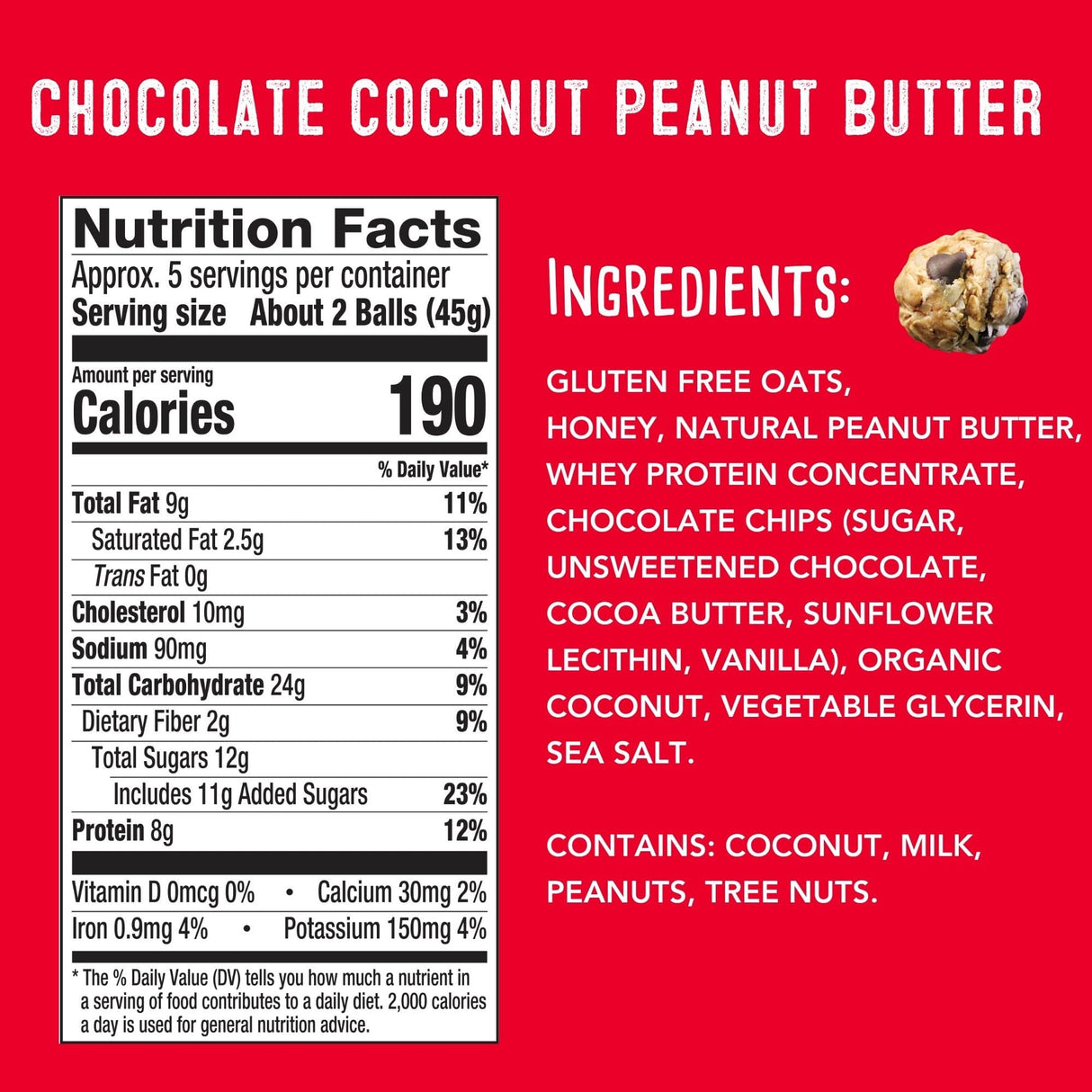 simplyFUEL Whole Food Protein Balls - Chocolate Coconut Peanut Butter Snacks - 8g Protein Snack - Gluten Free Energy Balls