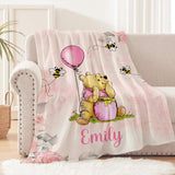 DUNITA Personalized Pooh Bear Blanket, Classic Winnie Blankets, Customized Baby Blankets for Girls Boy, Bear Throw Blanket, Pooh for Baby, Gift Birthday Christmas for Little Ones, Nursery Décor-01