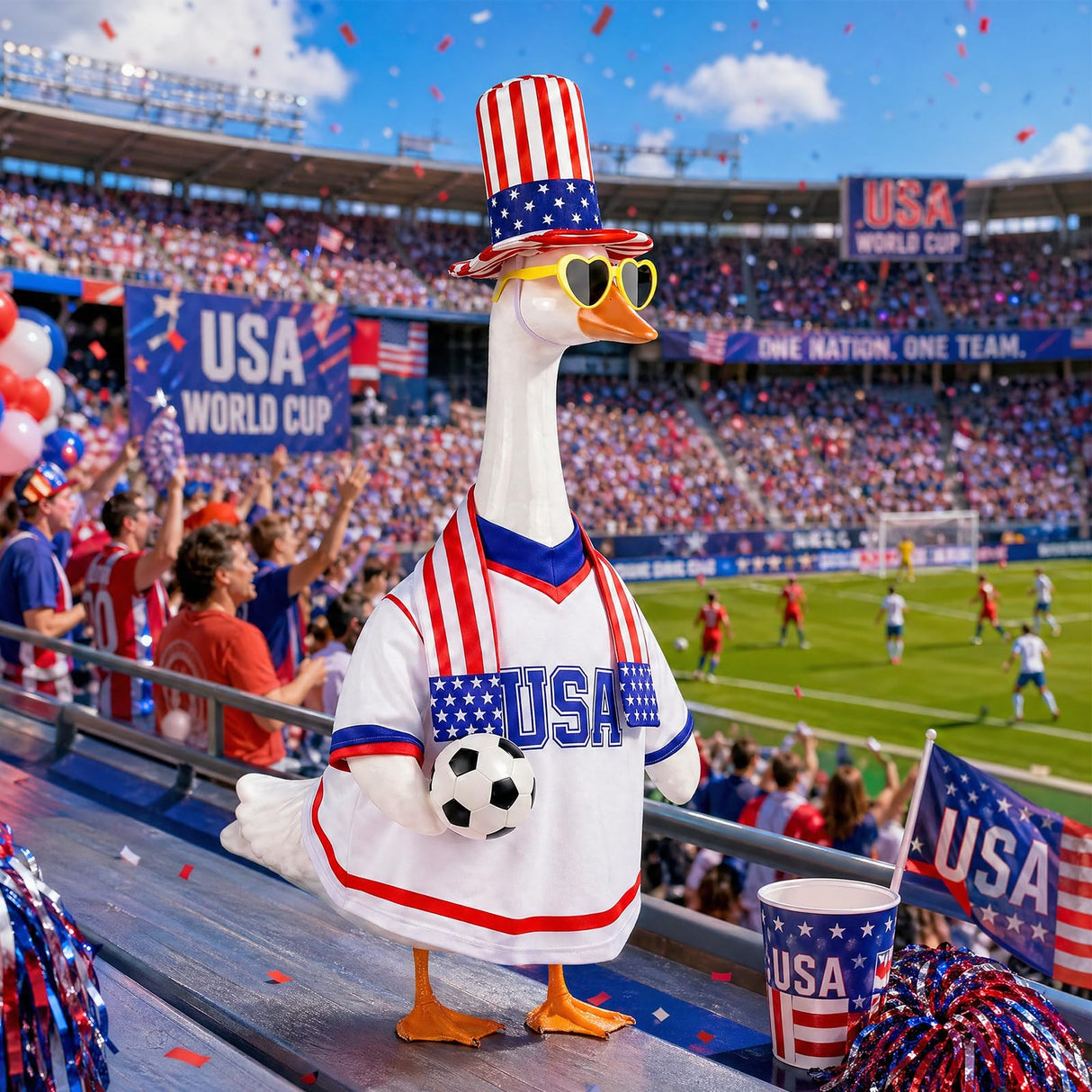 PaLuQiYa 2026 World Cup Porch Goose Outfit, 23" High Lawn Goose Statue Soccer Fan Costume Clothing, FIFA World Cup 2026 Porch Garden Geese Clothes with Hat for Outdoor Patio Yard