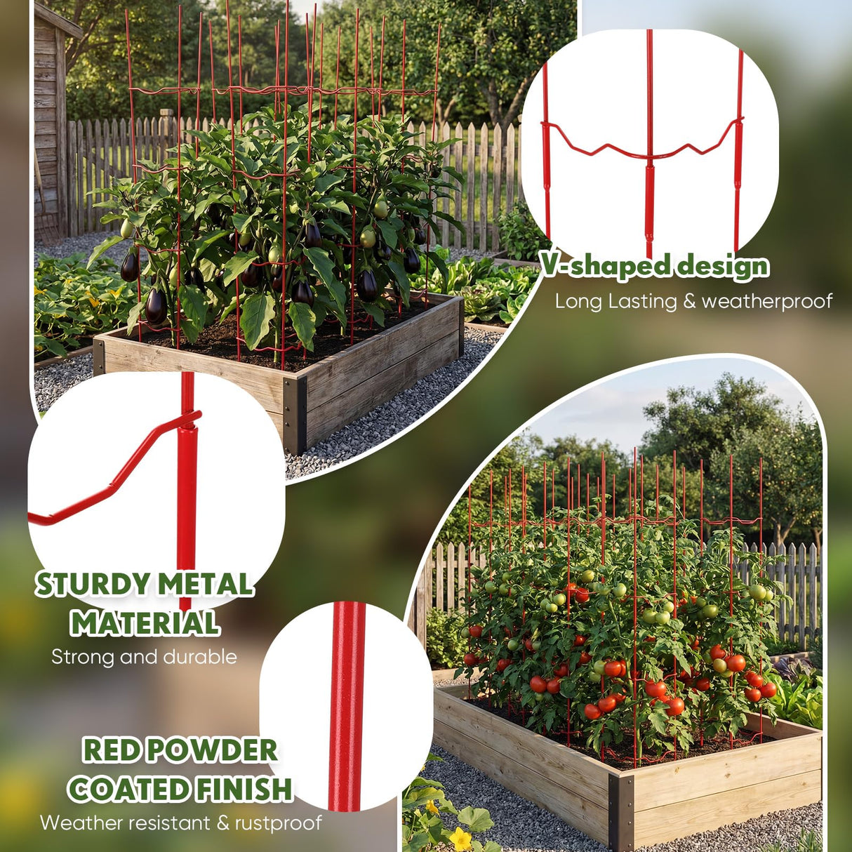 Otoolling 4 Pack Tomato Cage for Garden, 6" W x 6" D x 32" H Pepper and Eggplant Garden Stakes Metal Plant Support Sturdy V-Shape Trellis for Climbing Plants Vegetables Flowers Fruits