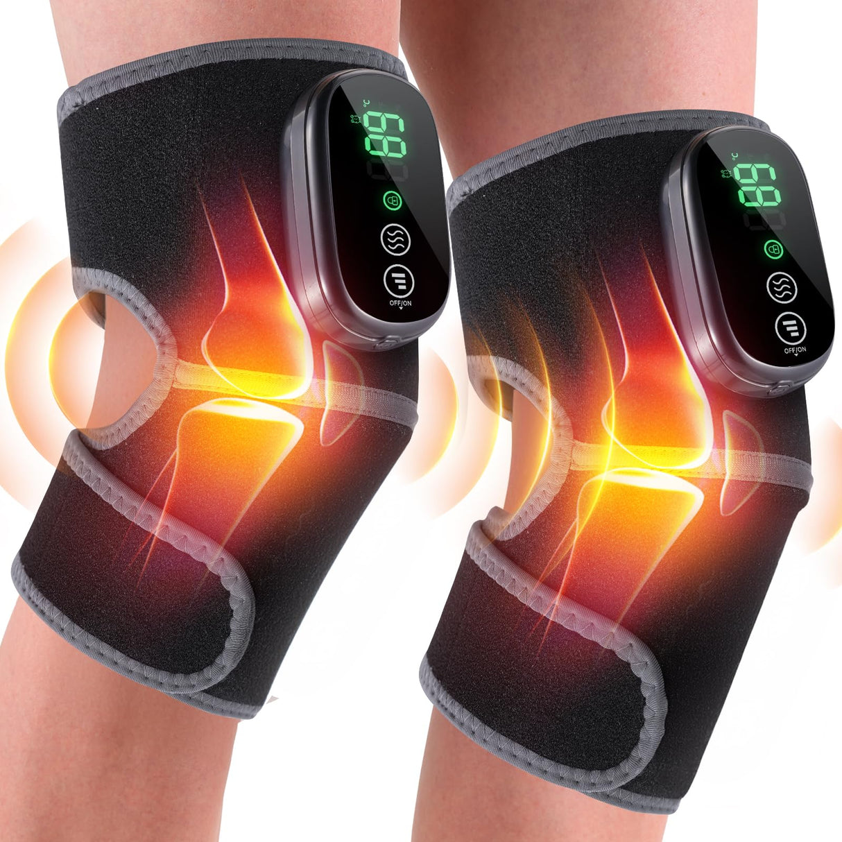 HOMRELEXA Heated Knee Massager, 3 in 1 Knee Massager with Heat and Vibration, Heating Pad for Knee, Knee Heating Pad, Heated Knee Brace（2 pcs）