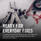 LEATHERMAN, Rev Pocket Size Multitool with Package Opener and Screwdrivers, Stainless Steel