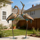 chisheen Garden Crane Statues Blue Heron Metal Yard Art Outdoor Decoration,Large Sculptures for Lawn Patio Porch,39-44 inch,Set of 2