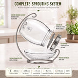 ALCEDIA Premium Sprouting Jar Kit - Unique 30 oz Wide Mouth Sprouting Jar, Stand, Tray and 316 Stainless Screen Lid | Decorative Indoor Seed Sprouter and Germinator (1 Kit)