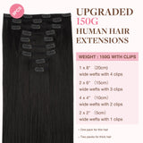 GOO GOO Clip in Hair Extensions Real Human Hair, Remy Human Hair Extensions Clip ins for Women, Natural Human Hair, 20inch 150g 9Pcs, 1B Natural black