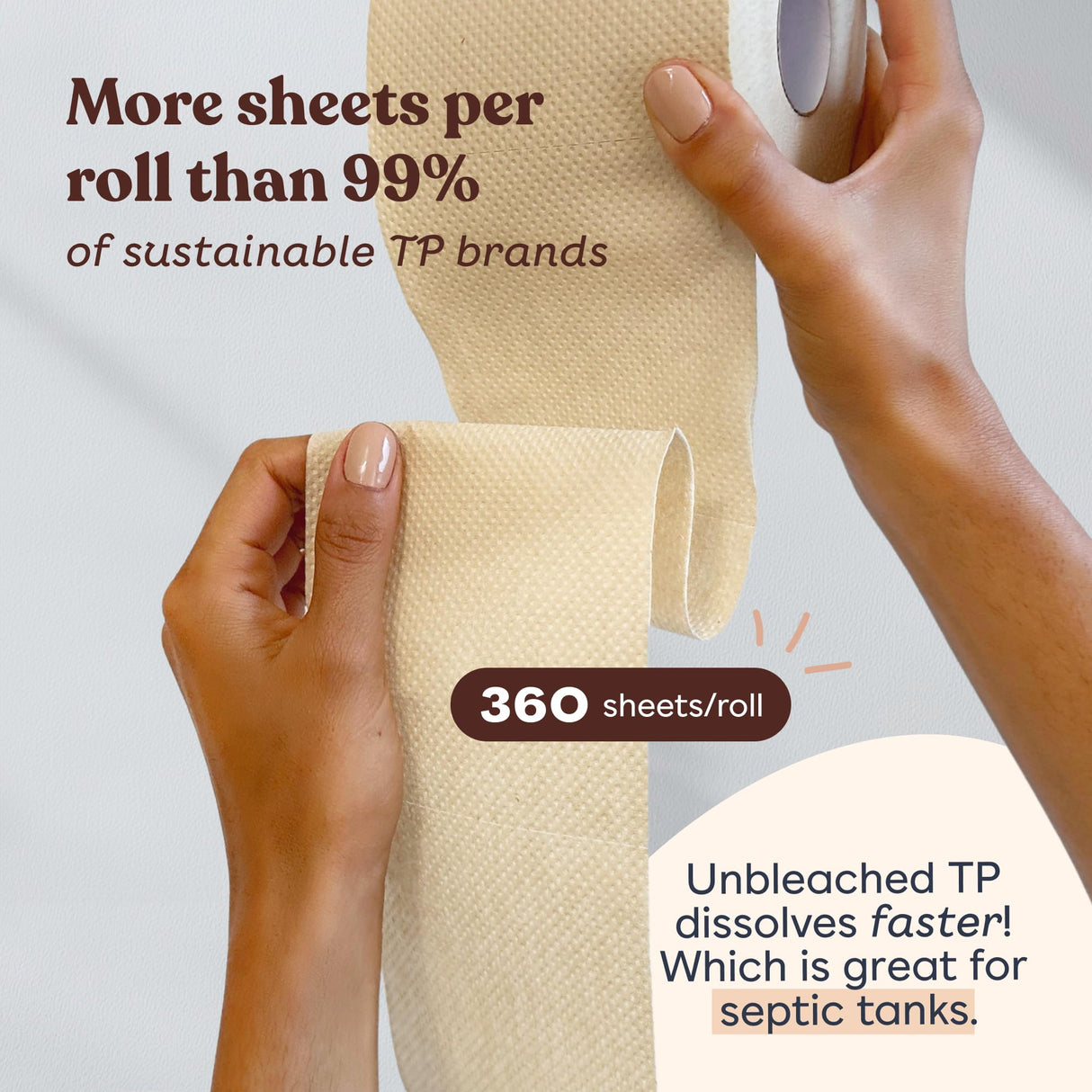 Betterway Unbleached Bamboo Toilet Paper Rolls - Eco-Friendly 3 Ply Toilet Tissue - 12 Long-Lasting Rolls - 360 Sheets/Roll - Organic, FSC Certified, Septic Safe TP - Lint-Free, PFAS-Free Bath Tissue