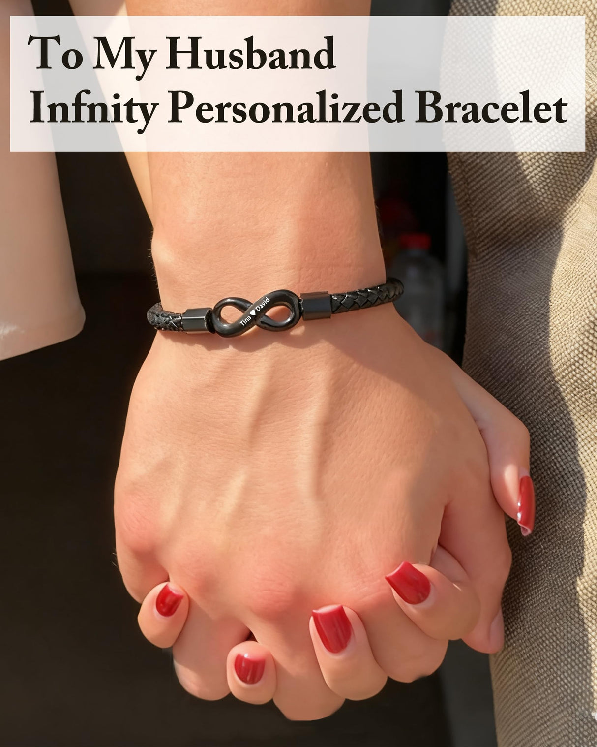 ziella To My Husband Bracelet,Dual Name Infinity Leather Bracelet,Personalized Custom Name Stainless Steel Bracelet Holiday Birthday for Him (9inch, 9inch)