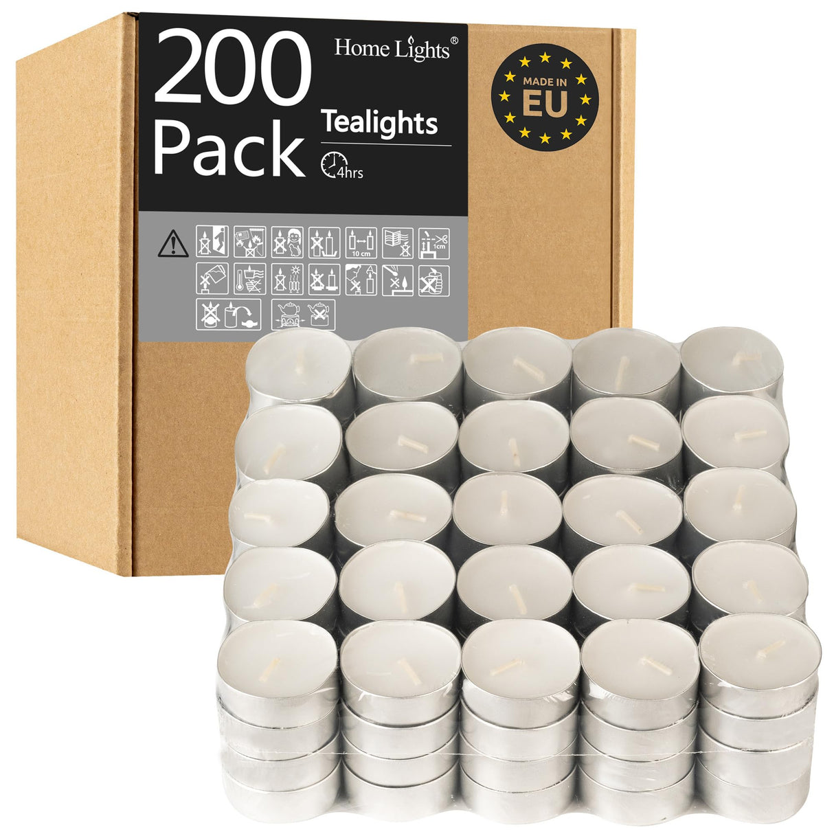 Tealight Candles - 4 Hours - Giant 100,200,300 Bulk Packs - HomeLights White Unscented European Smokeless Tea Lights for Shabbat, Weddings, Christmas, Home Decorative - 200 Pack