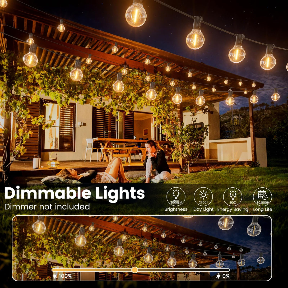 RTTY Outdoor String Lights 25 FT, Patio Light for outside with 13pcs G40 LED Plastic Bulbs, Shatterproof Waterproof Connectable Hanging Globe Lighting for Porch Cafe Bistro Backyard Balcony Deck Party