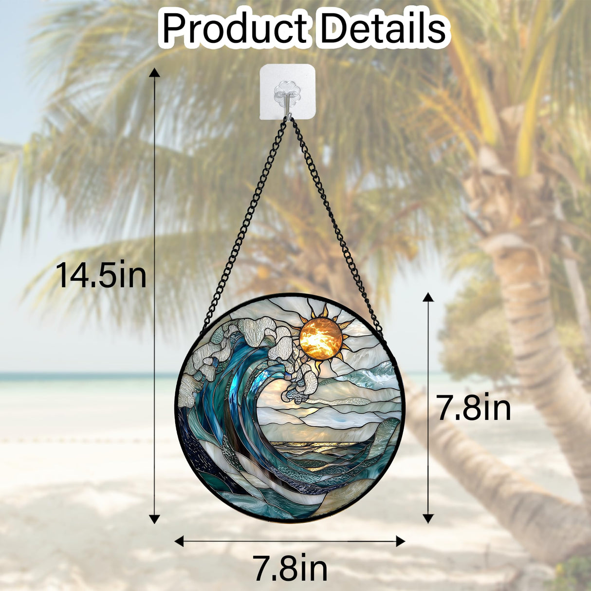 DASTOLL Stained Glass Window Hanging, Blue and White Waves Suncatcher Diamond Glass Panel Landscape Sun Catchers Decor for Birthday for Women, Men, Wife, Aunt, and Mom 7.8 in