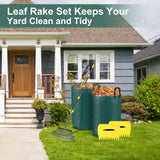 Adjustable Garden Leaf Rake Set, 18" Wide, 25 Tines, 37-79" Handle Metal Leaf Rake with 2 Pack 32 Gallons Leaf Bags and Scoops. Heavy Duty Graden Rakes Set for Lawn, Grass, Shrubs, Flower Beds