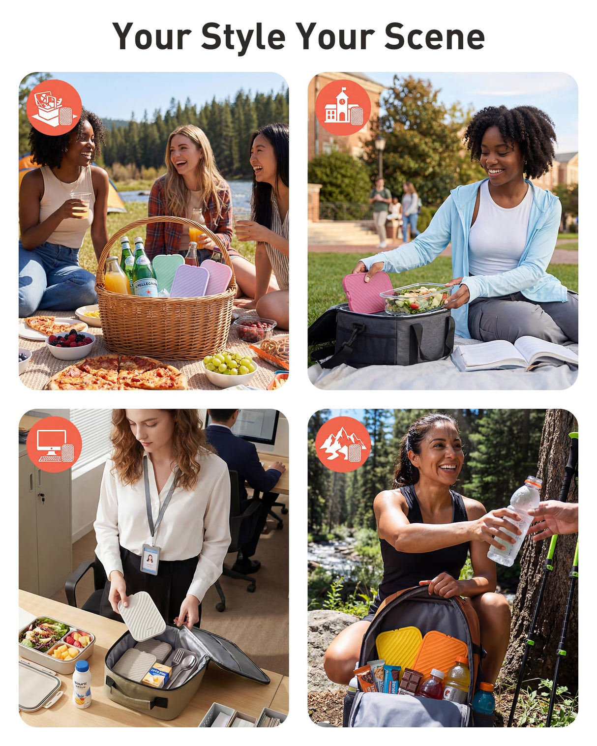 TOURIT Slim Ice Packs for Lunch Boxes and Coolers, 4 Pack Reusable Long Lasting BPA-Free Non-Toxic Freezer Packs for Lunch Bags, Travel, Picnic or Camping, Rainbow