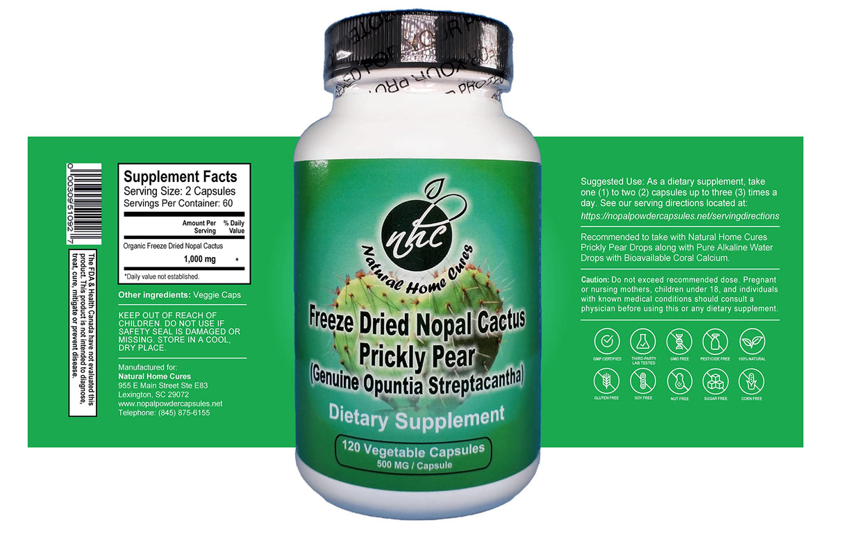 Natural Home Cures Nopal Cactus Capsules - Freeze Dried Prickly Pear Extract - Supports Metabolic Health & Healthy Lifestyle - Rich in Betalains & Nitrates - Non-GMO | 120 Veggie Caps
