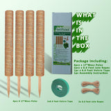 Moss Pole, 4 Pack 17Inch Monstera Plant Support for Climbing Plants Accessories Indoor -Stackable Moss Poles Plant Support Stakes -Coir Plant Pole Sticks for Potted Plants -Pothos, Tall Plant Trellis