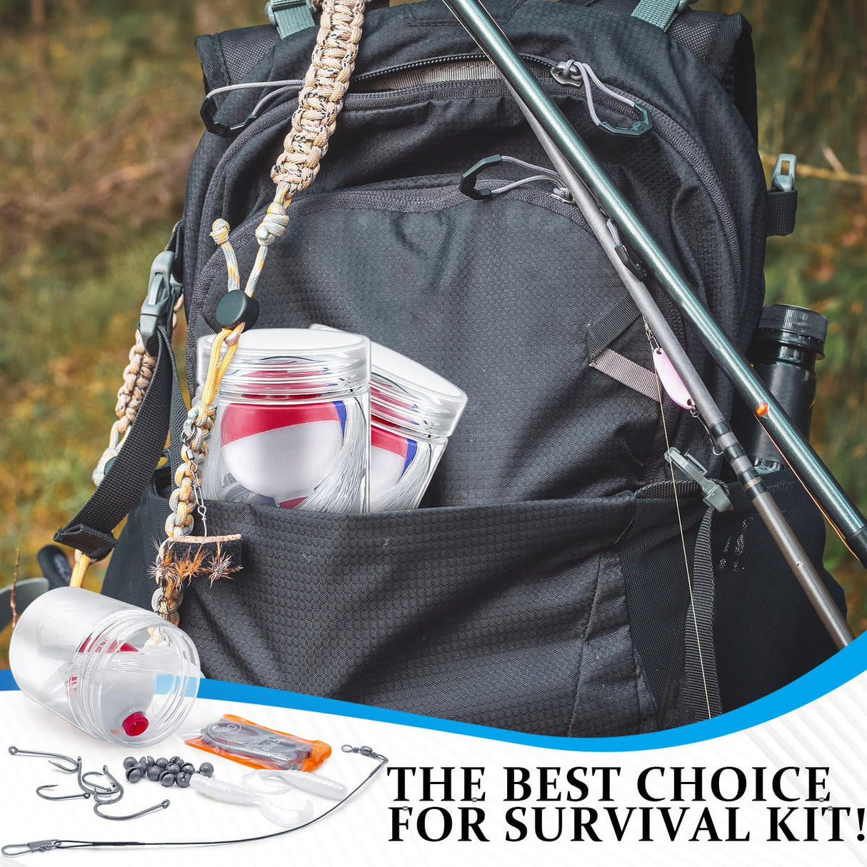 Mini Fishing Kits Bulk for Age 9-14 Christmas Shoebox Fillers Emergency Fishing Survival Kit Small Fishing Kit with Jar Fishing Accessories Fishing Gear for Beginner Stocking Stuffer Gift (24)