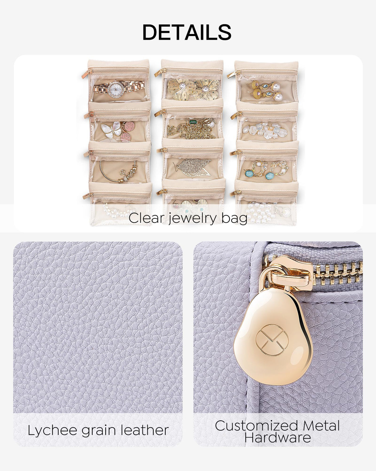 Vlando Jewelry Box with 12 Velvet Jewelry Bags Travel Jewelry Case for Girls Jewelry Organizers Necklace Rings Earrings Storage Bags Christmas Gifts Bridal Shower Gifts-Purple