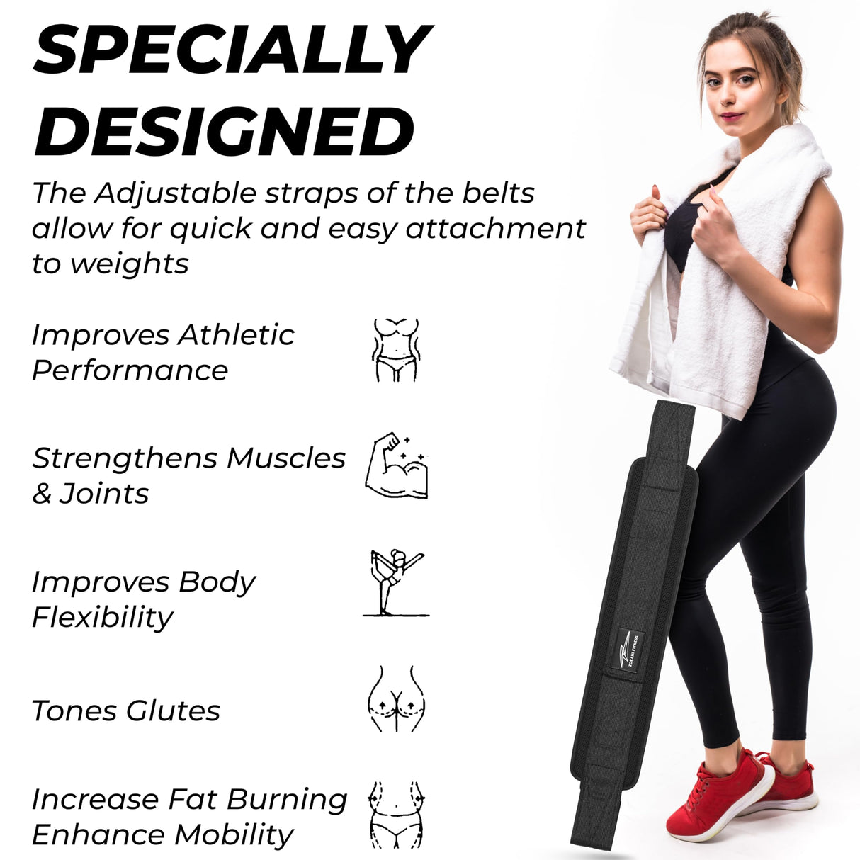 Zokani Fitness Hip Thrust Belt - Heavy duty, Comfortable, Adjustable Glute Trainer with Anti-Slip Pads. Ideal for Home Workouts with Dumbbells, Kettlebells, Plates. Extra Padding for Gym and Home Fitness hold up to 600 lbs - Black